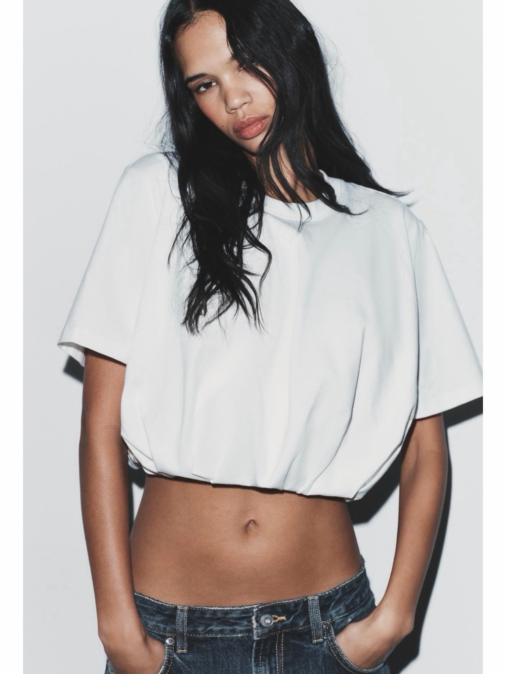 Zara White Cropped Short Sleeve Tee -  0085/317/800